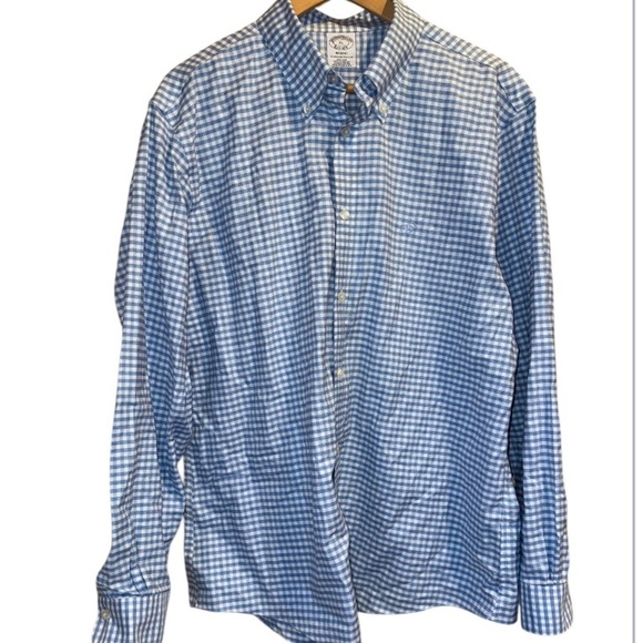 Brooks Brothers shirt gingham Blue Checkered long sleeve cotton XL - Picture 1 of 3